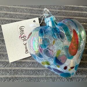 Multicolor Glass Eye Studio Heart Christmas Ornament Art Blown No Box